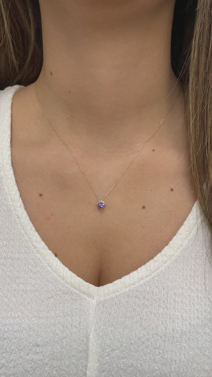 Amethyst Heart Necklace 8K/10K/14K Solid Gold, February Birthstone