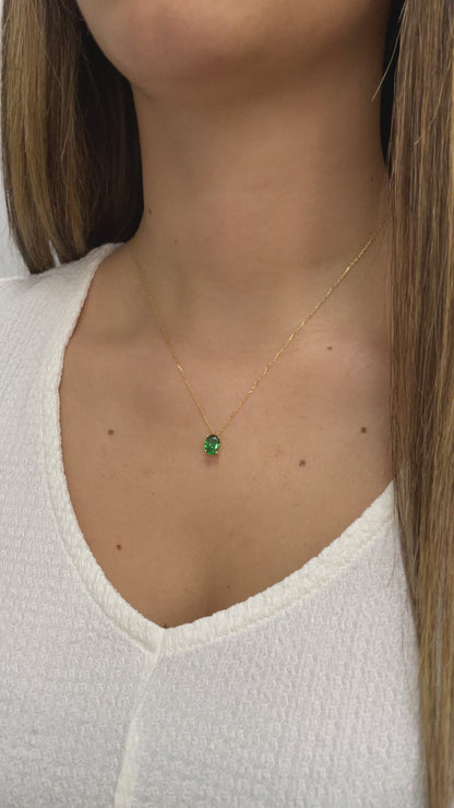 Oval Cut Emerald Necklace 8K/10K/14K Solid Gold, May Birthstone