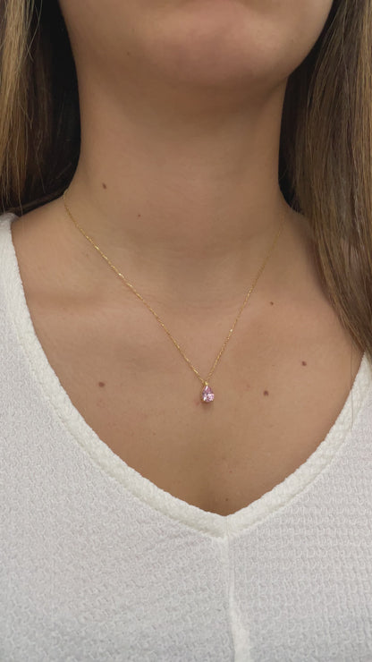 Pink Tourmaline Drop Necklace 8K/10K/14K Solid Gold, Teardrop October Birthstone