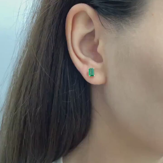 Rectangle Emerald Earring, 14K Solid Gold Earring, Birthstone, Perfect Gift for Mother's Day - Girlfriend - Wife