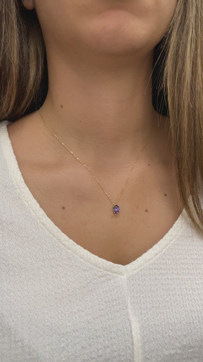 Oval Cut Amethyst Necklace 8K/10K/14K Solid Gold, February Birthstone