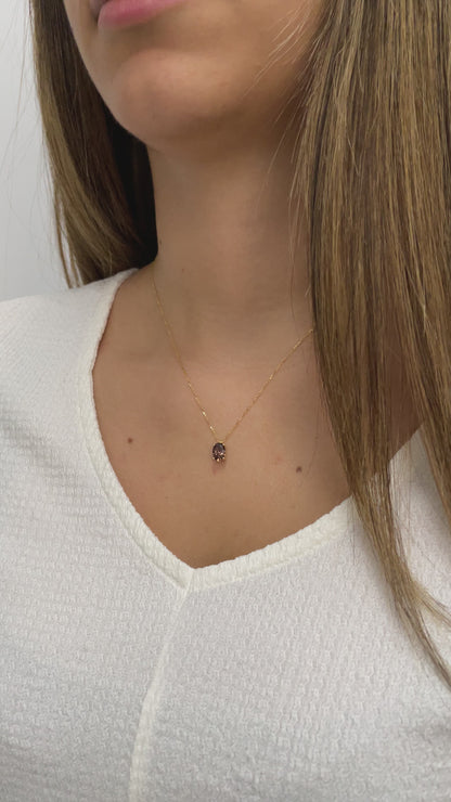 Oval Cut Smoky Quartz Necklace 8K/10K/14K Solid Gold
