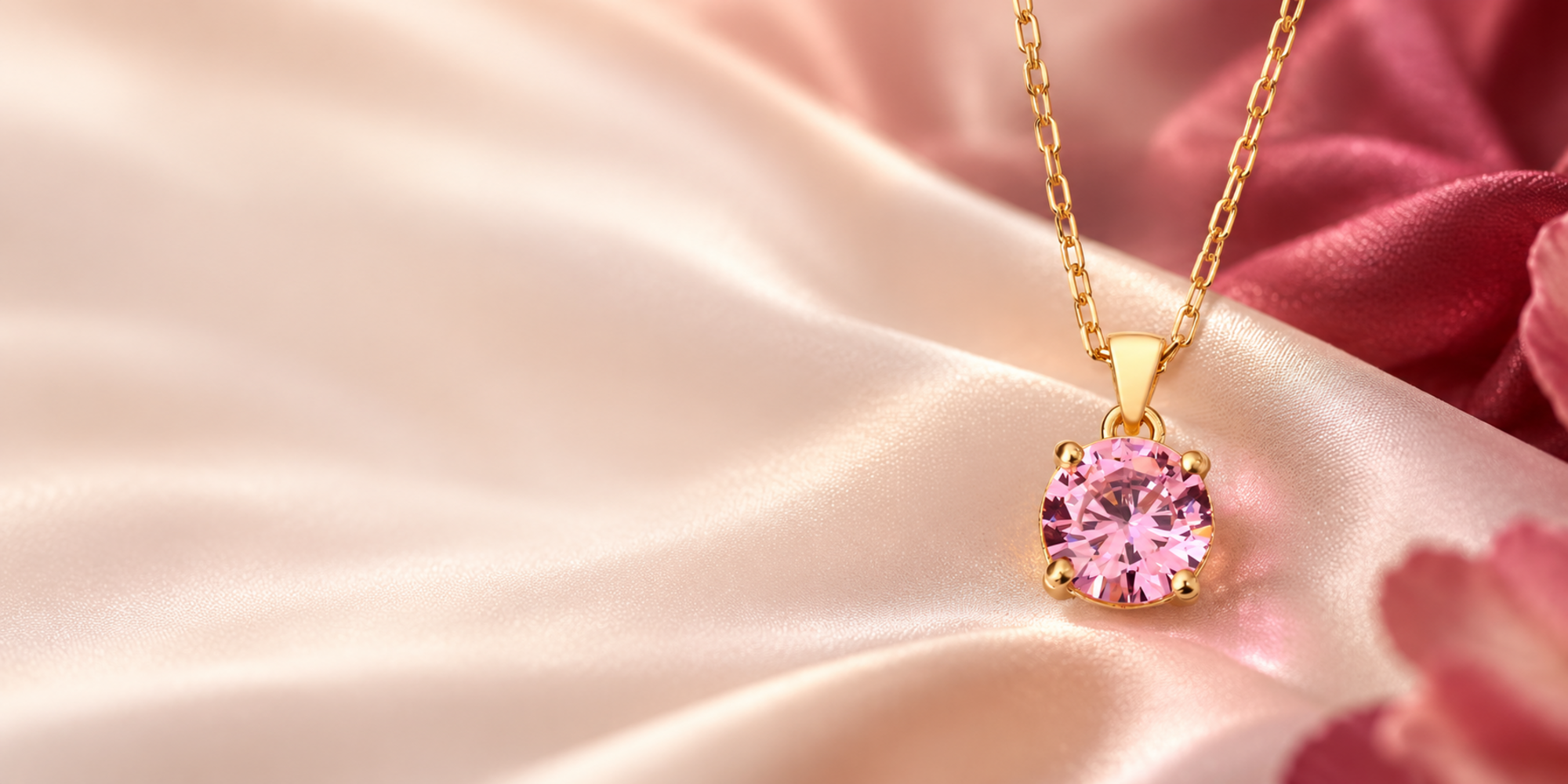 Round Pink Tourmaline necklace in solid gold