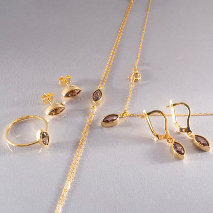 Bezel Marquise Cut Smoky Quartz Bracelet 14K Solid Gold Queen Jewelry Bracelet