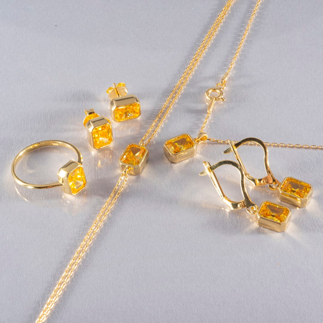 Yellow Topaz Rectangle Necklace 14K Solid Gold Queen Jewelry Necklace