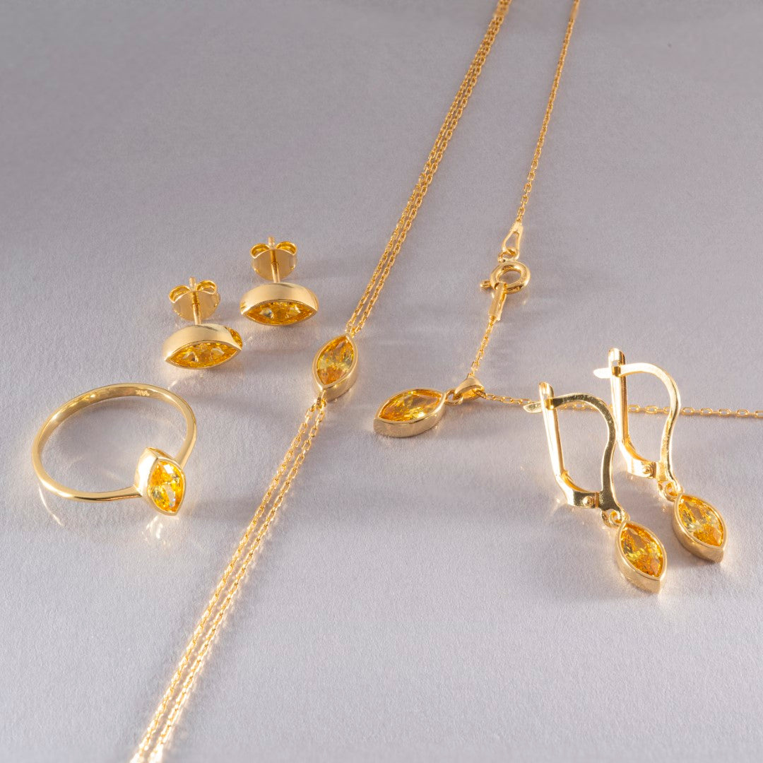 Bezel Marquise Cut Yellow Topaz Bracelet 14K Solid Gold Queen Jewelry Bracelet