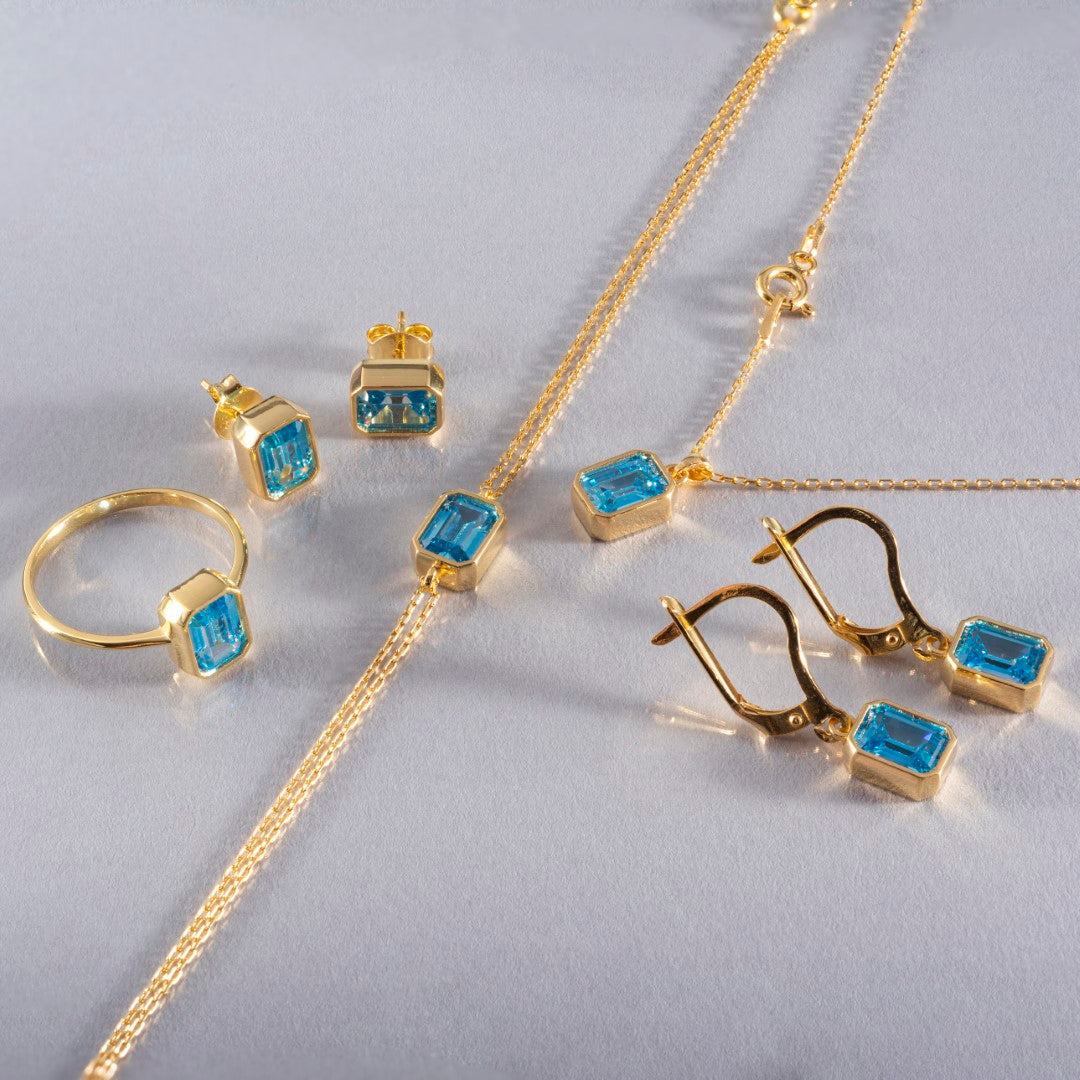 Blue Topaz Rectangle Bracelet 10K/14K Solid Gold, December Birthstone Baguette Jewelry