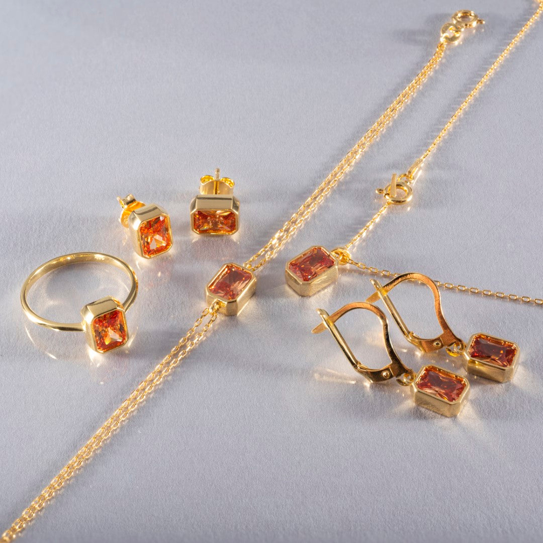 Citrine Rectangle Bezel Necklace 14K Solid Gold, November Birthstone Pendant Queen Jewelry Necklace