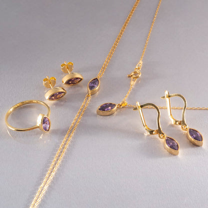 Bezel Marquise Cut Amethyst Bracelet 14K Solid Gold, February Birthstone Jewelry Queen Jewelry Bracelet