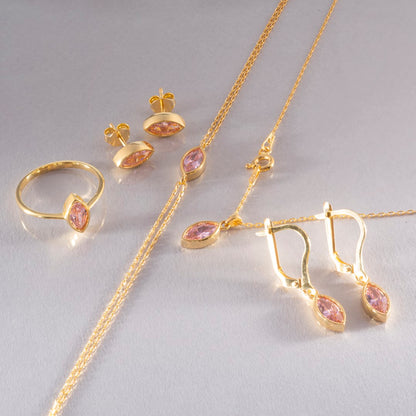 Bezel Marquise Cut Pink Tourmaline Bracelet 10K/14K Solid Gold, October Birthstone Jewelry
