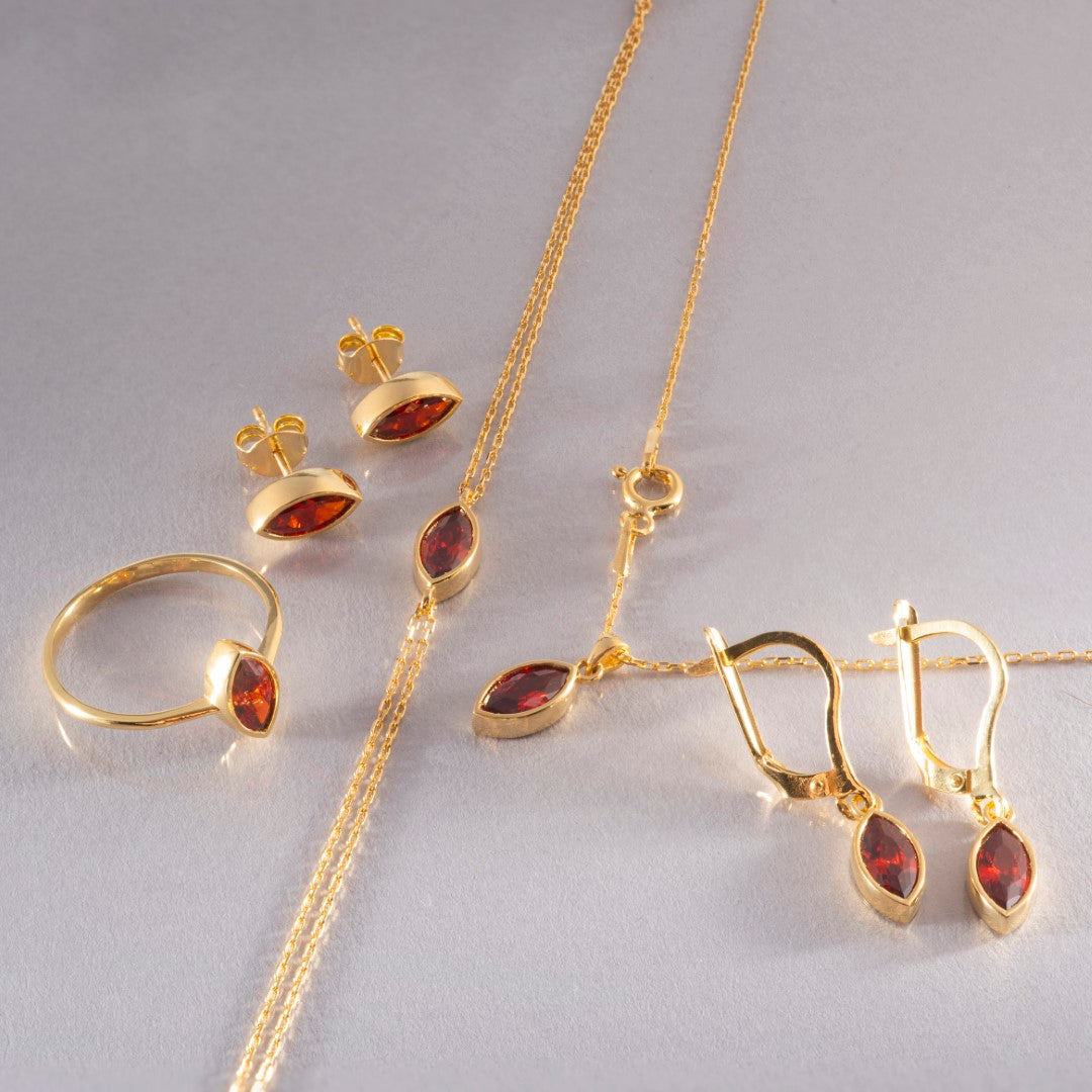 Bezel Marquise Cut Garnet Bracelet 14K Solid Gold, January Birthstone Jewelry Queen Jewelry Bracelet