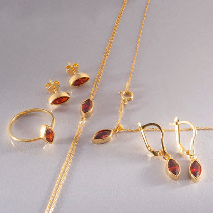 Bezel Marquise Cut Garnet Bracelet 14K Solid Gold, January Birthstone Jewelry Queen Jewelry Bracelet