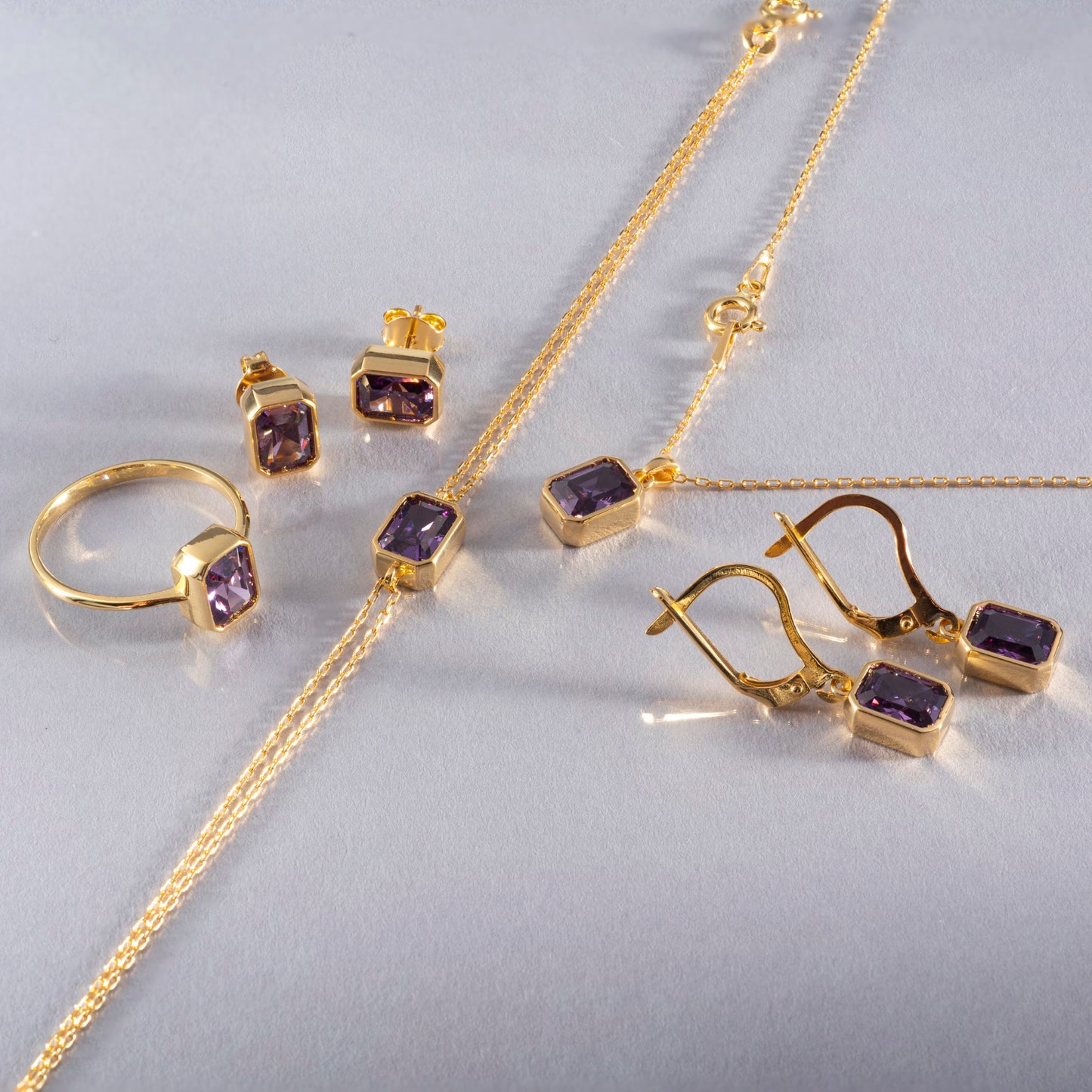 Amethyst Rectangle Ring 14K Solid Gold, February Birthstone, Baguette Cut Design Queen Jewelry Rings
