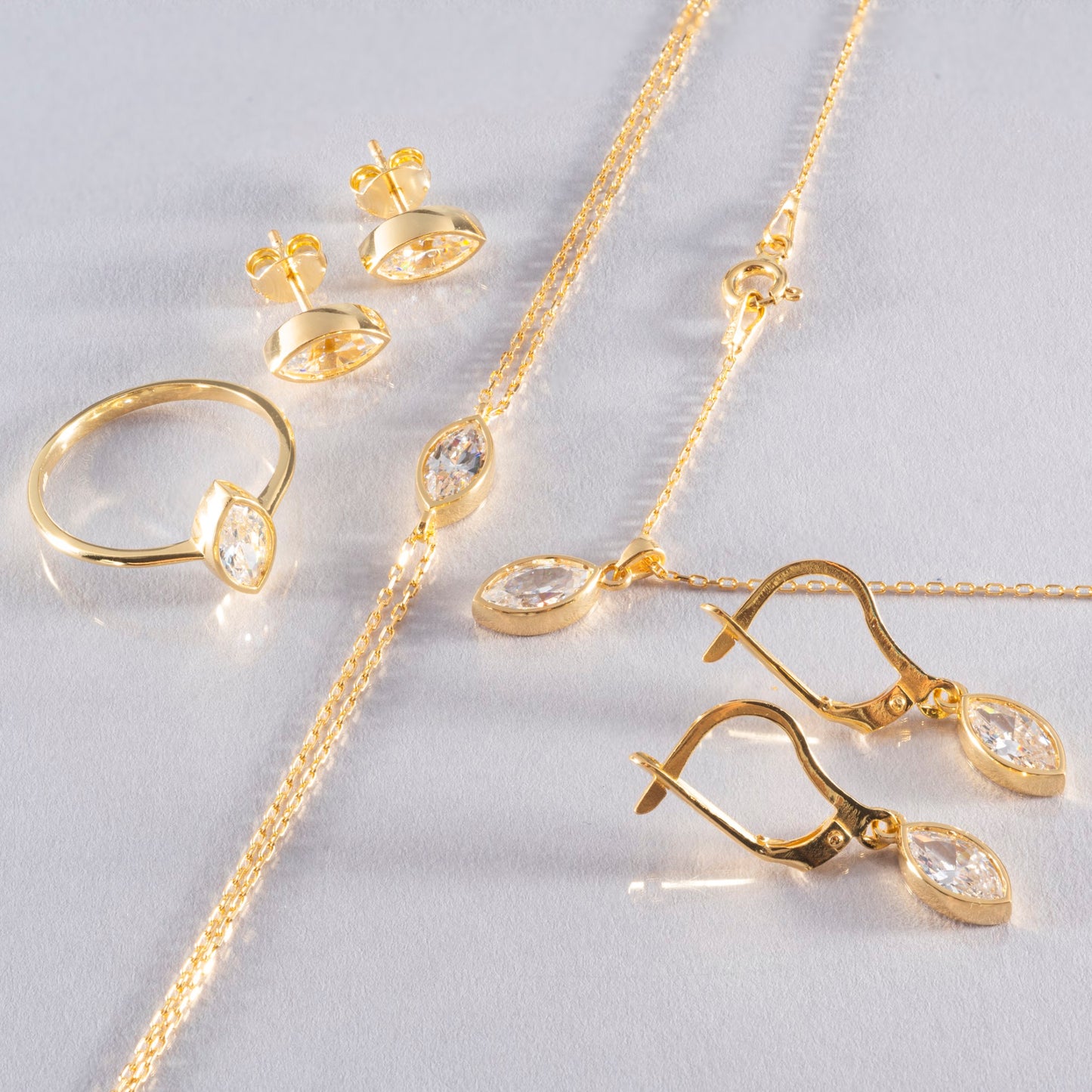 White Topaz Dangle Earrings Bezel Marquise Cut in 14K Solid Gold, April Birthstone Jewelry Queen Jewelry Earrings