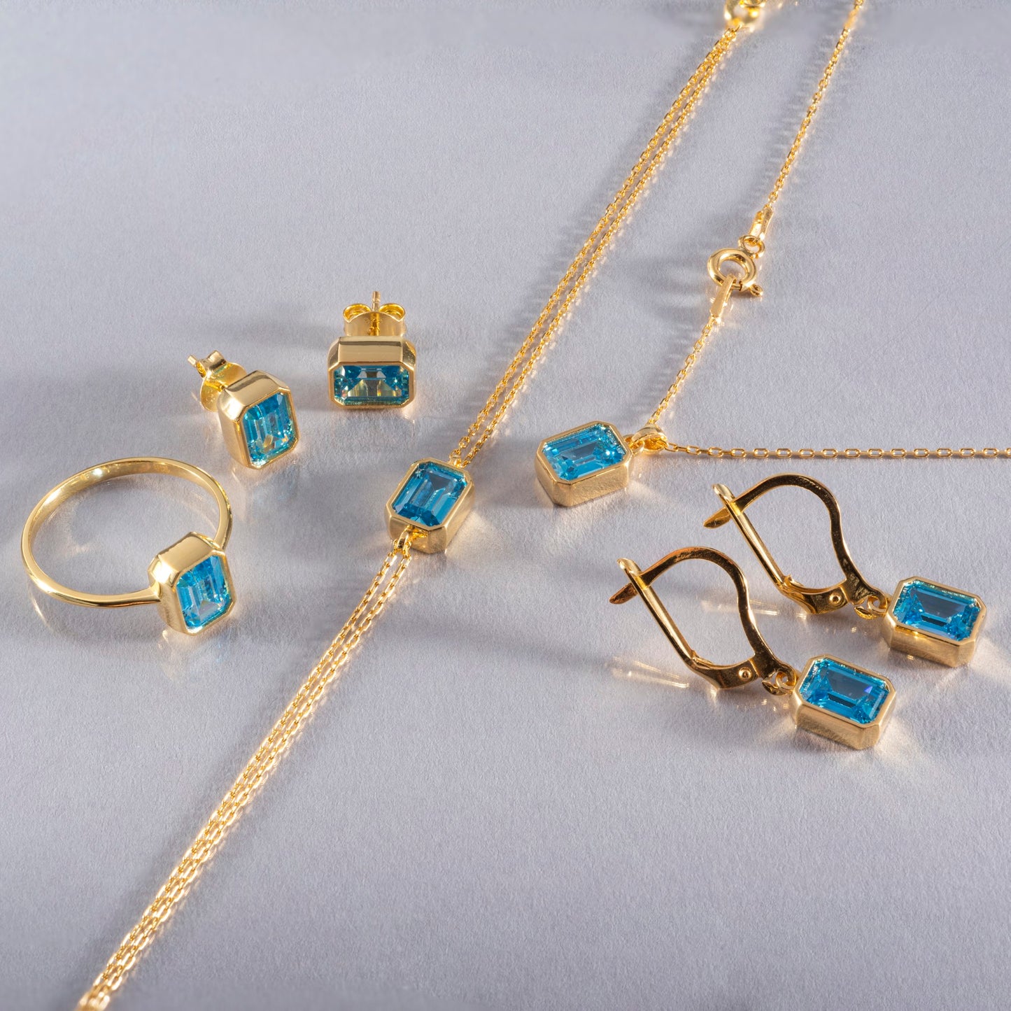 Rectangle Blue Topaz Stud Earrings in 14K Solid Gold, December Birthstone Baguette Cut Jewelry Queen Jewelry Earrings