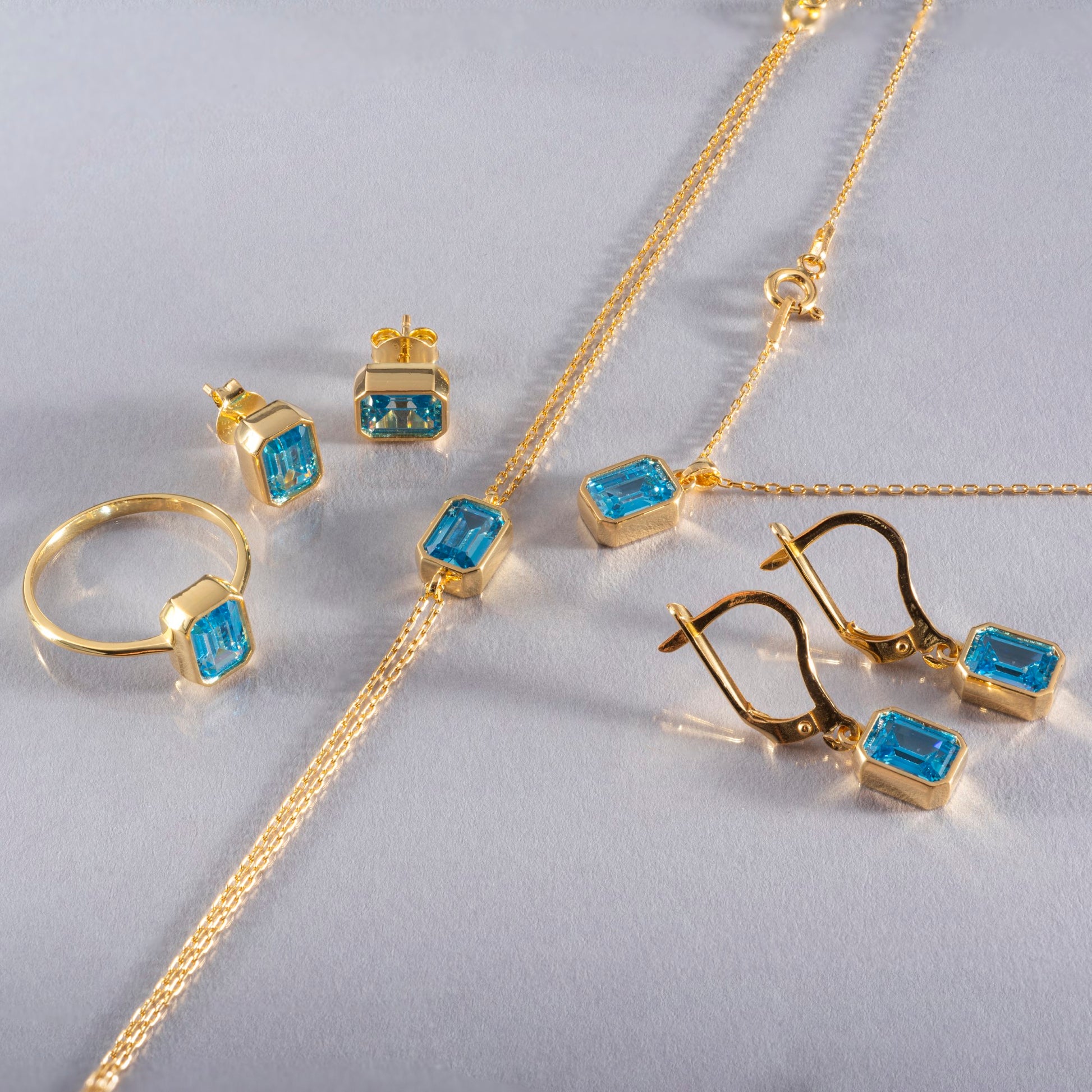 Rectangle Blue Topaz Stud Earrings in 14K Solid Gold, December Birthstone Baguette Cut Jewelry Queen Jewelry Earrings