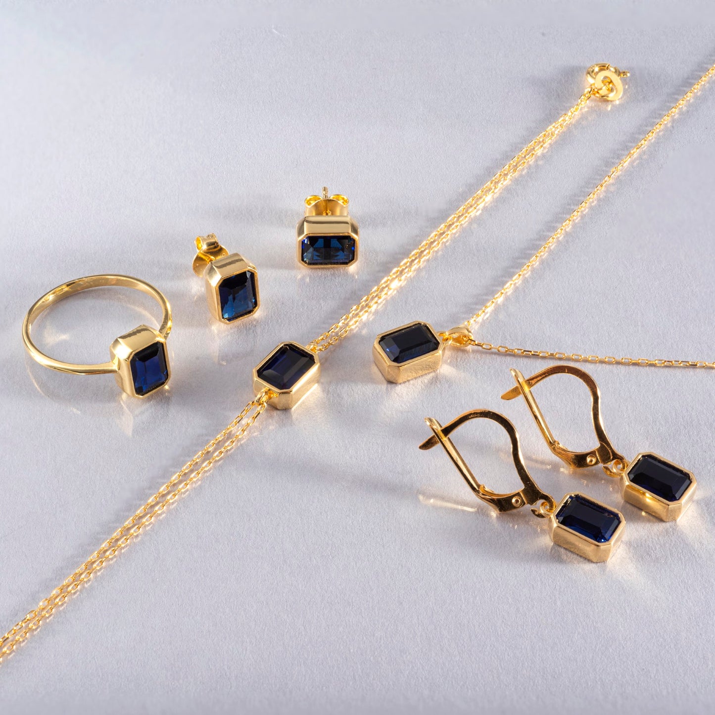 Rectangle Sapphire Dangling Earrings in 14K Solid Gold, September Birthstone Baguette Cut Jewelry Queen Jewelry Earrings
