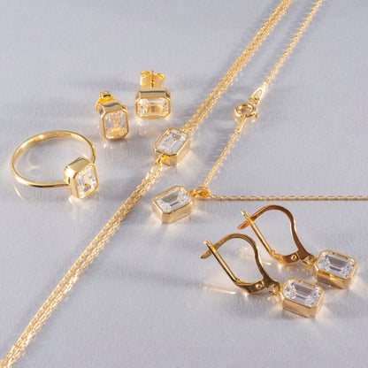 Rectangle White Topaz Stud Earrings in 14K Solid Gold, April Birthstone Baguette Cut Jewelry Queen Jewelry Earrings
