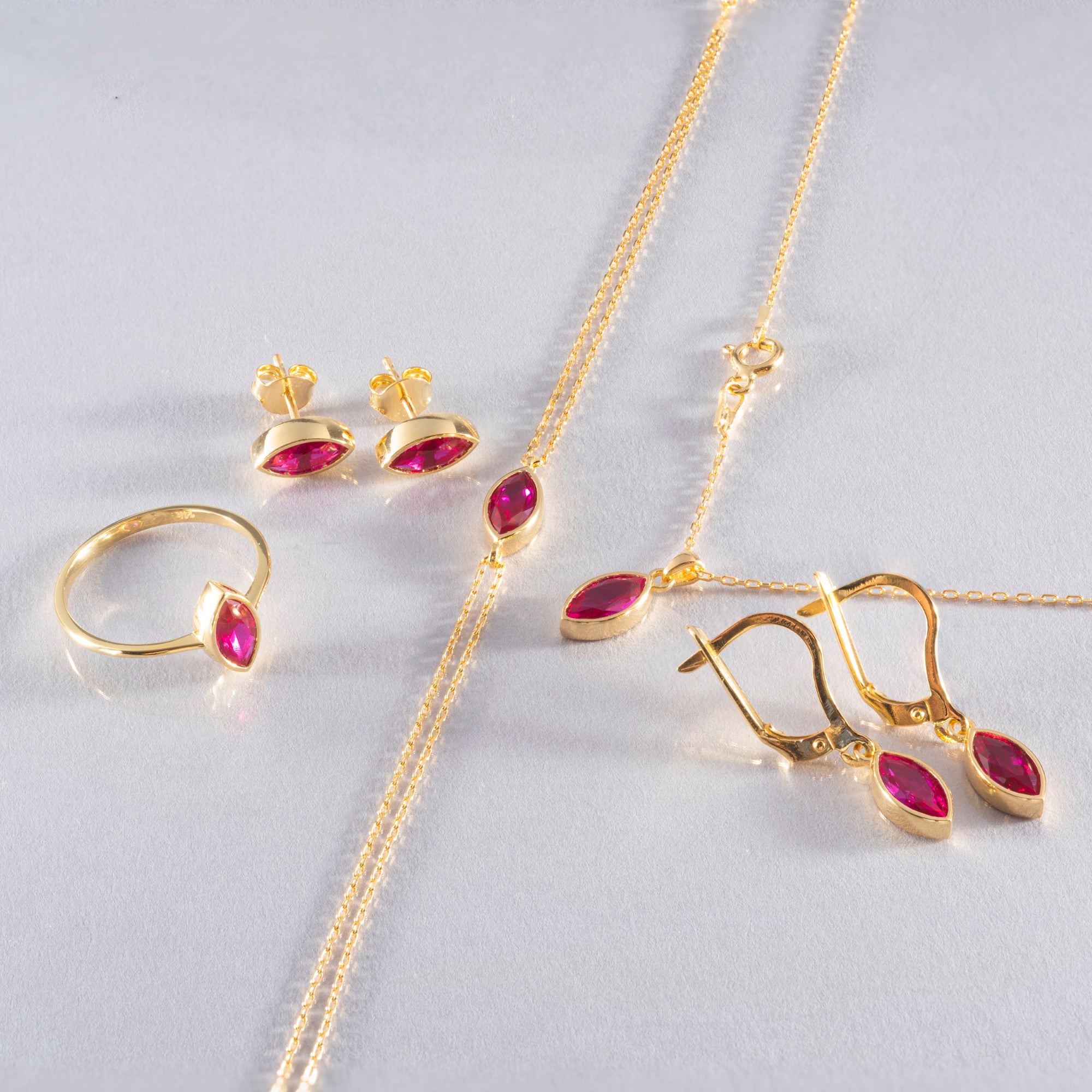 Ruby Dangle Earrings Bezel Marquise Cut in 14K Solid Gold, July Birthstone Jewelry Queen Jewelry Earrings