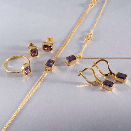 Rectangle Amethyst Stud Earrings in 14K Solid Gold, February Birthstone Baguette Cut Jewelry Queen Jewelry Earrings